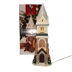 Vintage 1998 Mervyns Village Square Lighted Clock Tower W Box Holiday Christmas